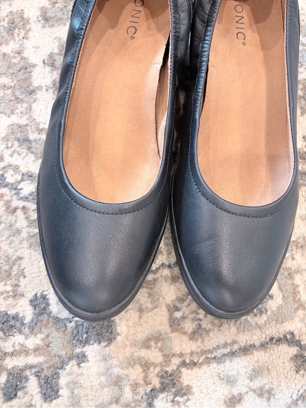 Vionic Black Leather Rounded Toe Slip-On Flats - Picture 3 of 6